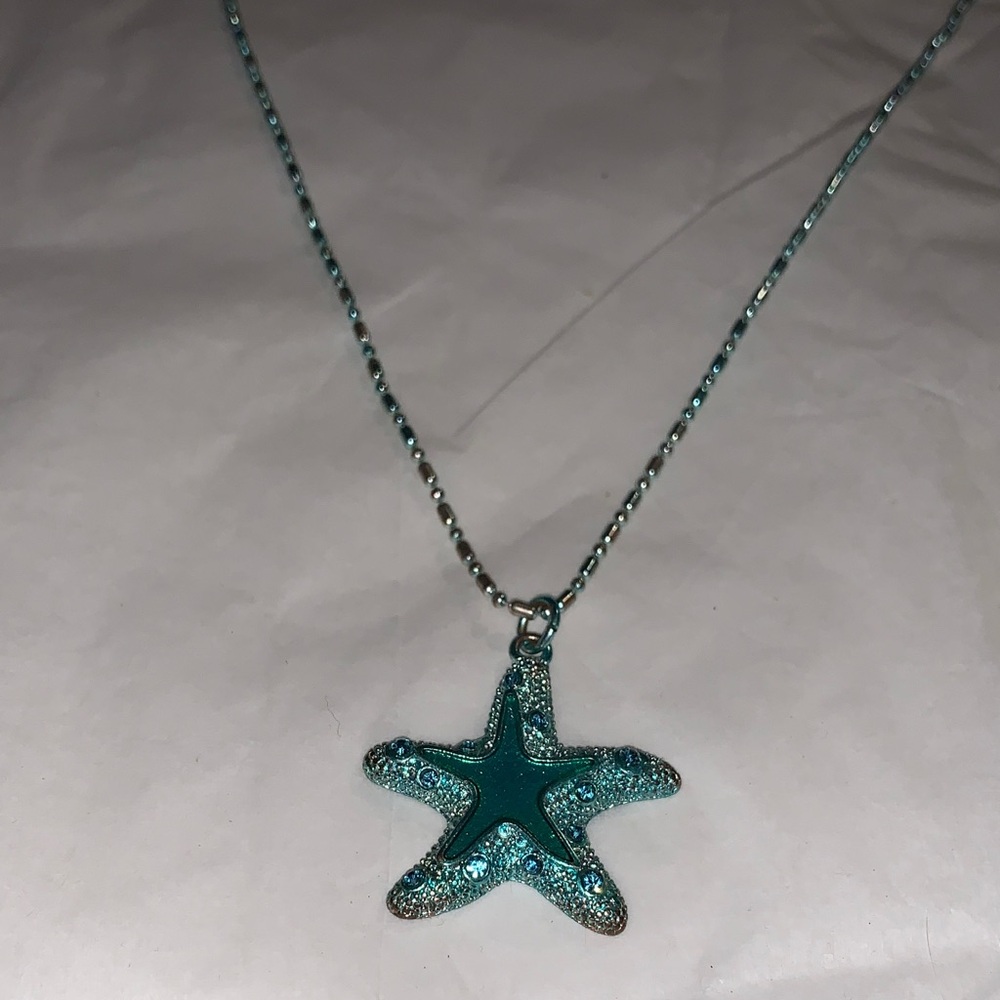 Starfish Pendant Necklace in Teal